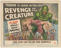6j0427 REVENGE OF THE CREATURE TC 1955 great art of the monster holding sexy girl by Reynold Brown!