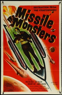 6j1012 MISSILE MONSTERS 1sh 1958 aliens bring destruction from the stratosphere, wacky sci-fi art!