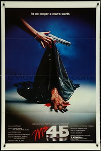 6j1020 MS. .45 1sh 1981 Abel Ferrara cult classic, cool body bag image and bloody hand!