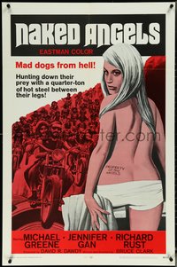 6j1026 NAKED ANGELS 1sh 1969 Roger Corman, art of sexy barely-clothed girl, motorcycle gangs!