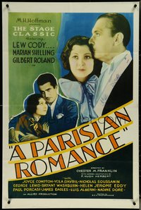 6j1056 PARISIAN ROMANCE 1sh 1932 Cody & Gilbert Roland in love triangle w/Marian Shilling!