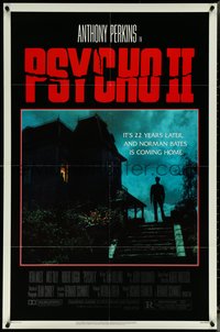6j1075 PSYCHO II 1sh 1983 Anthony Perkins as Norman Bates, cool creepy image of classic house!