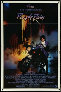 6j1077 PURPLE RAIN int'l 1sh 1984 Prince riding motorcycle, in his first motion picture!