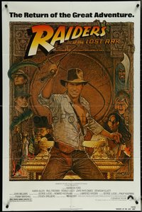 6j1083 RAIDERS OF THE LOST ARK 1sh R1982 great Richard Amsel art of adventurer Harrison Ford!