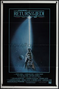 6j1092 RETURN OF THE JEDI 1sh 1983 Star Wars Episode VI, art of hands holding lightsaber by Reamer!