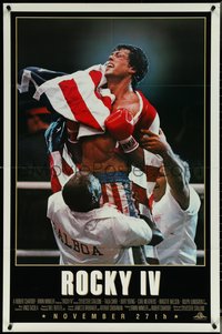 6j1107 ROCKY IV advance 1sh 1985 image of heavyweight boxing champ Sylvester Stallone w/U.S. flag!