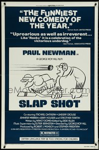 6j1137 SLAP SHOT style B 1sh 1977 Paul Newman hockey sports classic, different cartoon art by R.G.!