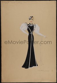 6j0053 EDWARD STEVENSON 13x19 costume drawing 1930s lady in 1900 stylized costume, ultra rare!