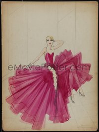 6j0054 EDWARD STEVENSON 15x20 costume drawing 1930s lady in cool dress w/huge skirt, ultra rare!