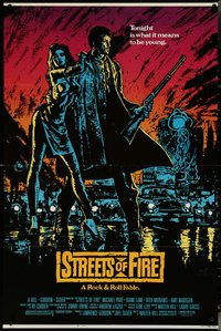 6j1161 STREETS OF FIRE 1sh 1984 Walter Hill, Michael Pare, Diane Lane, cool artwork by Riehm!