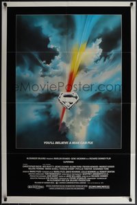 6j1165 SUPERMAN 1sh 1978 D.C. comic book superhero Christopher Reeve, cool Bob Peak logo art!