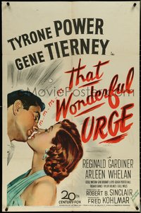 6j0085 THAT WONDERFUL URGE signed 1sh 1949 by Gene Tierney, who is about to kiss Tyrone Power!