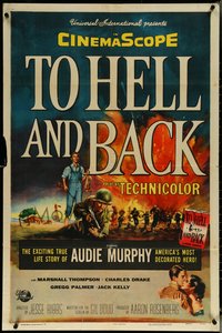 6j1193 TO HELL & BACK 1sh 1955 Audie Murphy's life story as soldier in World War II, Brown art!