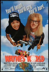 6j1216 WAYNE'S WORLD 1sh 1991 Mike Myers, Dana Carvey, one world, one party, excellent!
