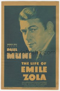 6j0280 LIFE OF EMILE ZOLA mini WC 1937 great c/u art of Paul Muni, William Dieterle, ultra rare!