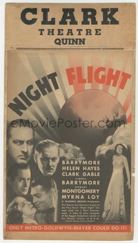 6j0285 NIGHT FLIGHT mini WC 1933 John & Lionel Barrymore, Hayes, Gable, Montgomery, Loy, ultra rare!