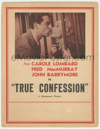 6j0216 TRUE CONFESSION 11x14 local theater WC 1937 Carole Lombard & MacMurray jail kiss, ultra rare!