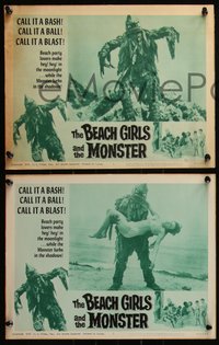 6j0721 BEACH GIRLS & THE MONSTER 7 LCs 1965 classic schlocky grade-Z movie, wacky monster in border!