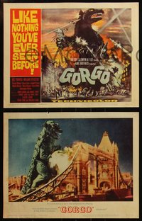 6j0674 GORGO 8 LCs 1961 with great title card art of monster terrorizing London by Joseph Smith!