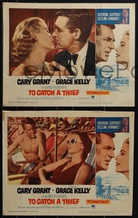 6j0725 TO CATCH A THIEF 6 LCs R1963 images of Grace Kelly & Cary Grant, Alfred Hitchcock thriller!