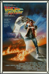 6k0558 BACK TO THE FUTURE studio style 1sh 1985 art of Michael J. Fox & Delorean by Drew Struzan!