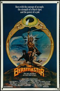 6k0568 BEASTMASTER 1sh 1982 Taylor art of bare-chested Marc Singer & sexy Tanya Roberts!