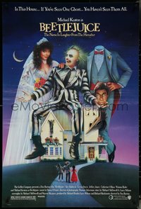 6k0571 BEETLEJUICE 1sh 1988 Tim Burton, Ramsey art of Michael Keaton, Baldwin & Geena Davis!