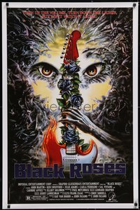 6k0583 BLACK ROSES 1sh 1988 John Fasano, wild artwork of monsters & guitar!