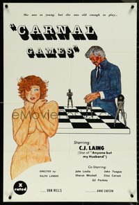 6k0604 CARNAL GAMES 24x36 1sh 1978 C.J. Lang, Sharon Mitchell, Teague, white title style!