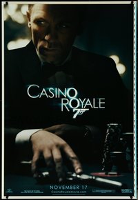 6k0607 CASINO ROYALE printer's test teaser 1sh 2006 Craig as James Bond sitting at poker table w/gun
