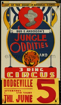 6k0296 BUD E. ANDERSON'S JUNGLE ODDITIES & 3 RING CIRCUS 21x27 circus poster 1940s ultra rare!
