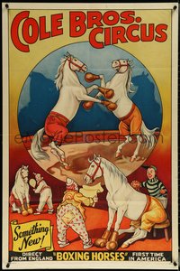6k0297 COLE BROS. CIRCUS 28x42 circus poster 1941 cool art of boxing horses and clowns, ultra rare!