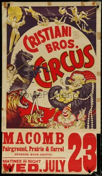 6k0298 CRISTIANI BROS CIRCUS 21x28 circus poster 1950s clowns, animals and more, ultra rare!