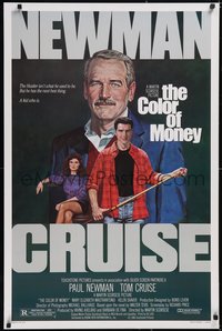 6k0617 COLOR OF MONEY 1sh 1986 Robert Tanenbaum art of Paul Newman & Tom Cruise playing pool!