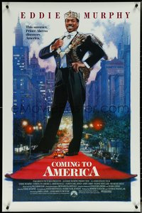 6k0618 COMING TO AMERICA 1sh 1988 great artwork of African Prince Eddie Murphy by Drew Struzan!