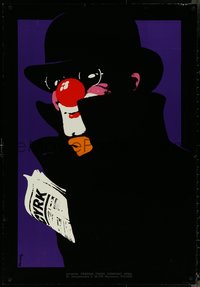 6k0436 CYRK 27x39 Polish commercial poster 1975 Waldemar Swierzy art of mysterious clown, rare!