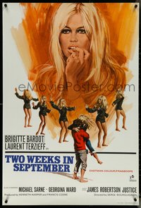 6k0279 TWO WEEKS IN SEPTEMBER English 1sh 1967 A coeur joie, different art of sexy Brigitte Bardot!