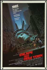 6k0658 ESCAPE FROM NEW YORK studio style 1sh 1981 Carpenter, Jackson art of decapitated Lady Liberty!