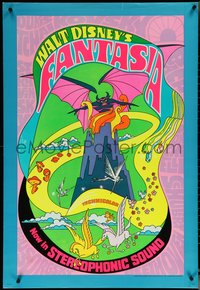 6k0665 FANTASIA heavy stock 1sh R1970 Disney classic musical, great psychedelic fantasy artwork!