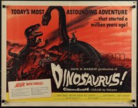 6k0184 DINOSAURUS 1/2sh 1960 great artwork of battling prehistoric T-rex & brontosaurus monsters!