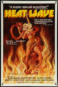 6k0720 HEAT WAVE 1sh 1977 x-rated, incredible sexy Weston art of naked woman & Devil serpent!