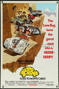 6k0723 HERBIE GOES TO MONTE CARLO 1sh 1977 Disney, wacky art of Volkswagen Beetle car racing!
