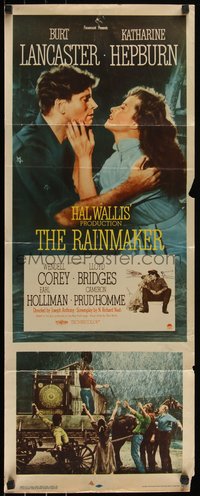 6k0093 RAINMAKER insert 1956 close up of con man Burt Lancaster & Katharine Hepburn, William Inge!