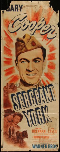 6k0095 SERGEANT YORK insert 1941 Gary Cooper as most decorated WWI soldier, Brennan, Leslie, rare!