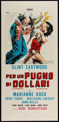 6k0070 FISTFUL OF DOLLARS Italian locandina R1970s different artwork of generic cowboy by Symeoni!