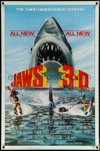 6k0749 JAWS 3-D 1sh 1983 Dennis Quaid, great Gary Meyer shark art, the third dimension is terror!