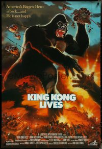 6k0761 KING KONG LIVES 1sh 1986 great artwork of huge unhappy ape attacked by army!