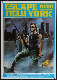 6k0115 ESCAPE FROM NEW YORK Lebanese 1981 John Carpenter, Lamb art of Kurt Russell w/rifle!