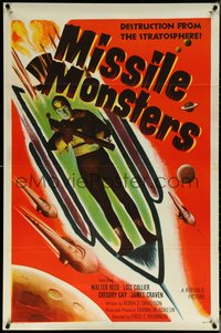 6k0809 MISSILE MONSTERS 1sh 1958 aliens bring destruction from the stratosphere, wacky sci-fi art!