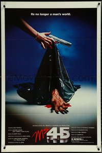 6k0816 MS. .45 1sh 1981 Abel Ferrara cult classic, cool body bag image and bloody hand!